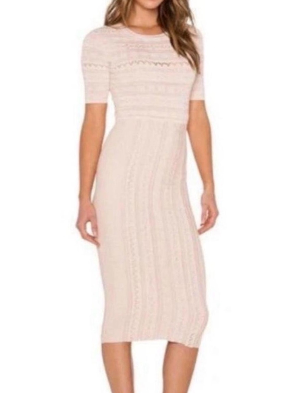Ronny Kobo Collection Christina Dress Paneled Pointelle in Nude